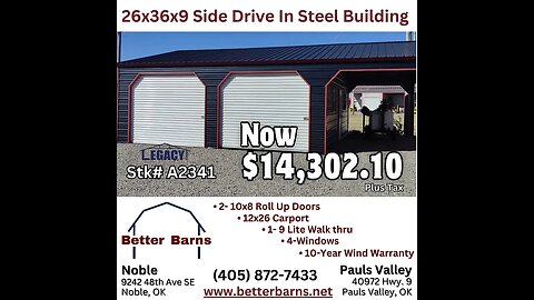 26x36x9 Side Drive In Building from Better Barns