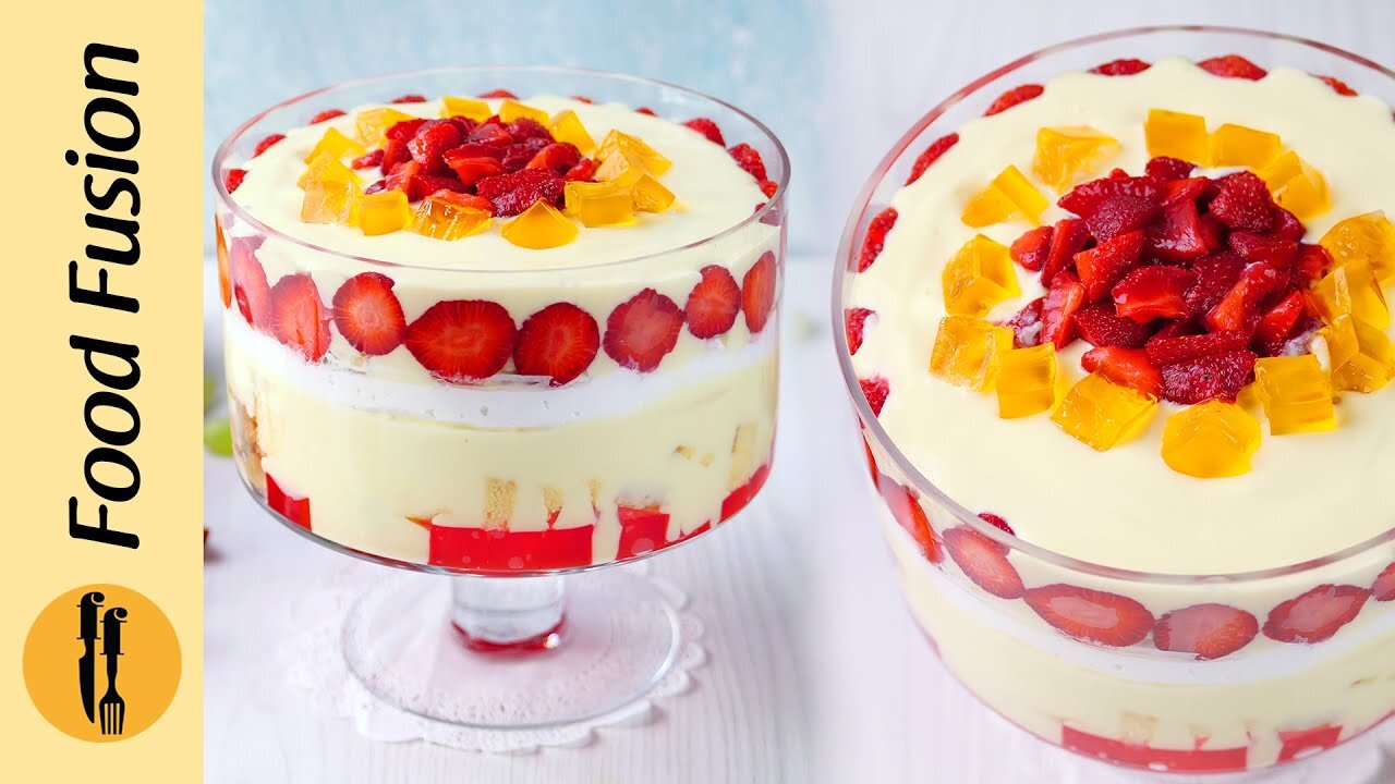 Strawberry and Fruit Custard Tarifle Special Recipe by Food Fussion.