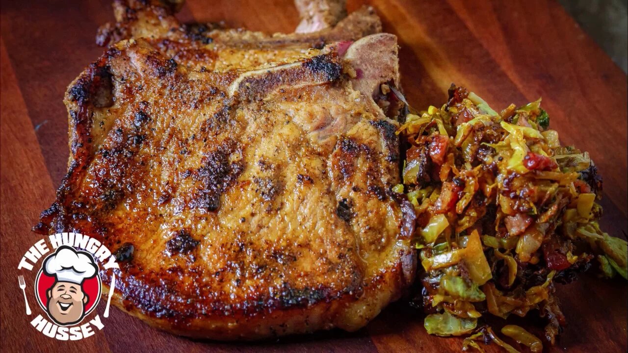 Easy Pork Chops with Brussel Sprout Hash on the Blackstone Griddle