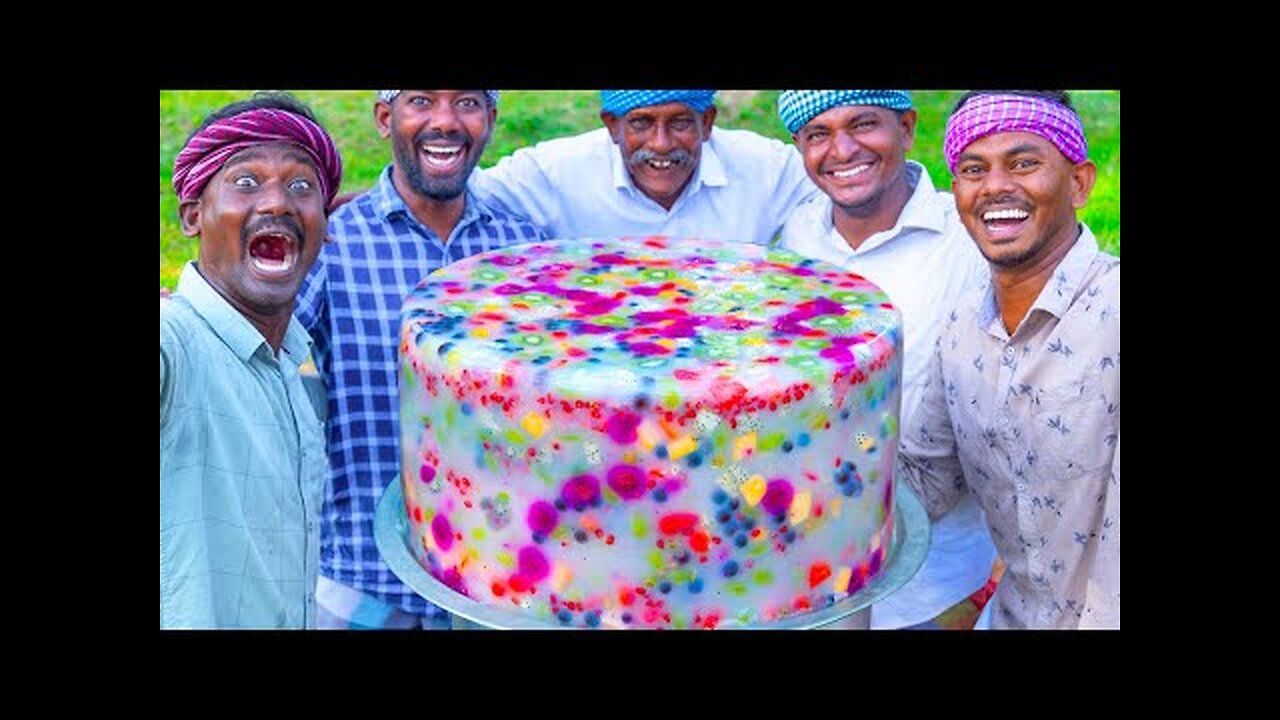 FRUIT JELLY CAKE _ Colorful Healthy Fruit Jelly Cake Recipe Making in Village _ Agar Agar Jelly