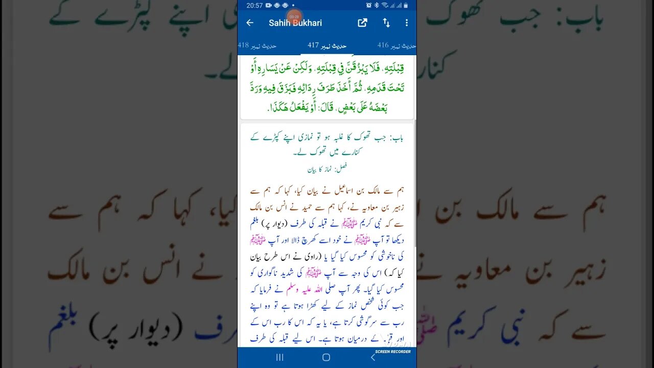 Hadees SHARIF Sahi bukhari SHARIF hadees number #417 in arbic urdu and English language