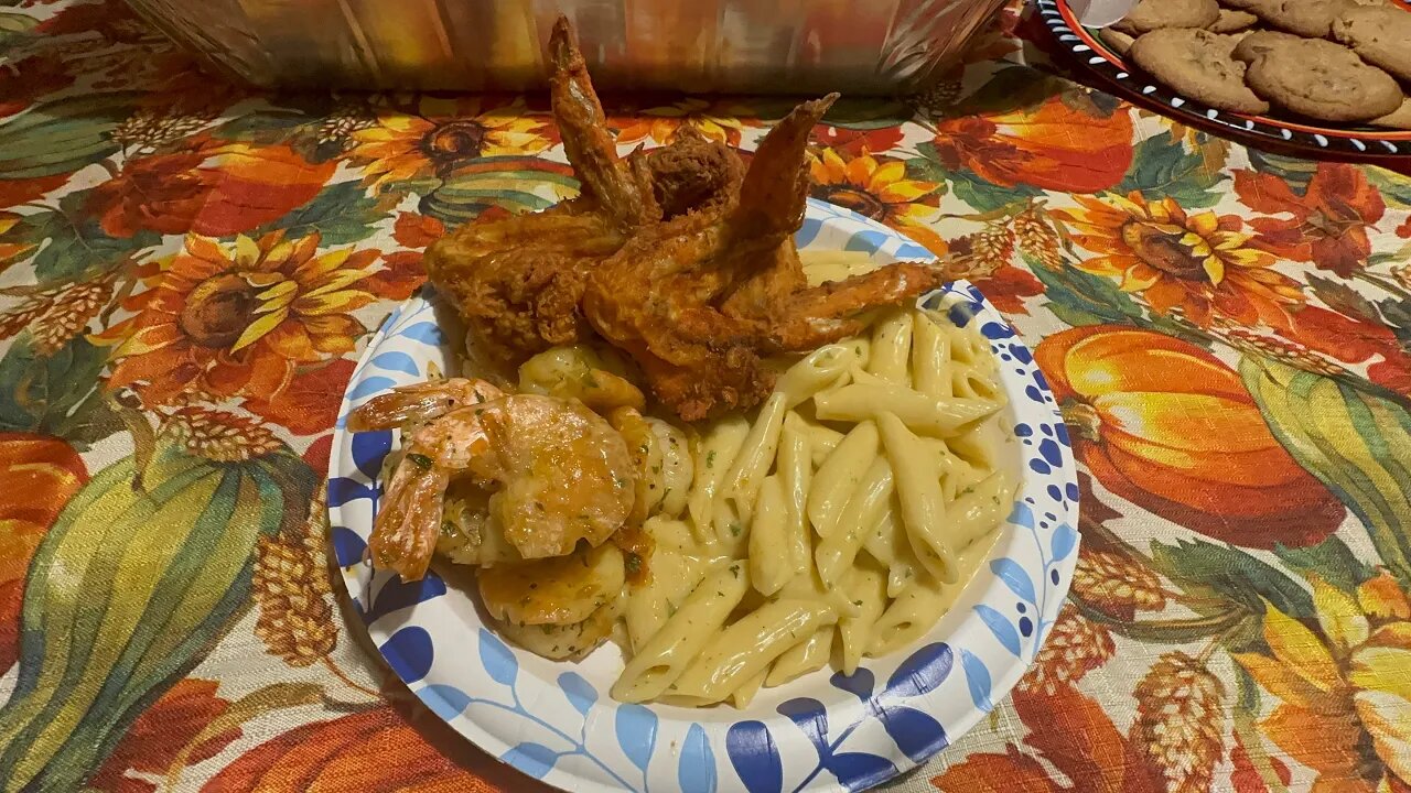 DinnerTime Series! Peel & Eat Shrimp, Homemade Pasta Sides and Golden Fried Chicken 🍗