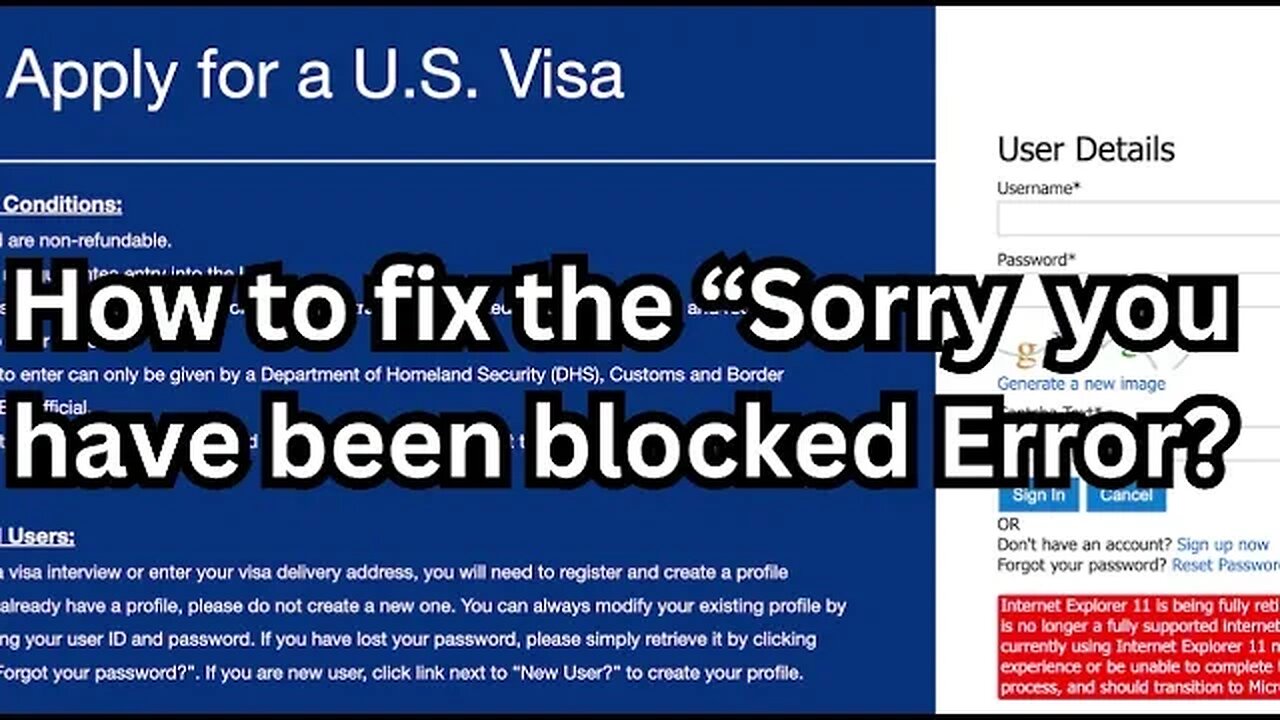 How to fix ''Sorry you have been blocked Error ? US VISA Appointment Booking Error Solutions !