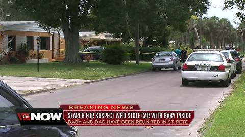 Baby found safe, suspect still on the loose after car was stolen with 8-month-old inside in St. Pete