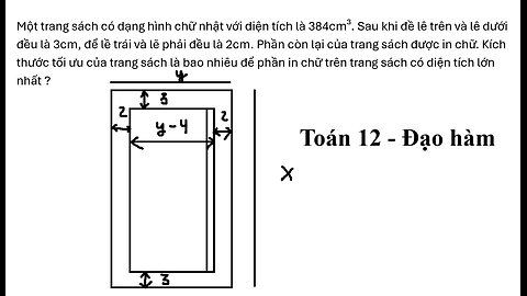 Một trang sách có dạng hình chữ nhật với diện tích là 384 cm2. Sau khi để lề trên và lề dưới đều là