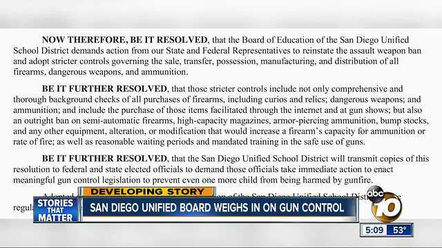 San Diego Unified School Board weighs in on gun control debate
