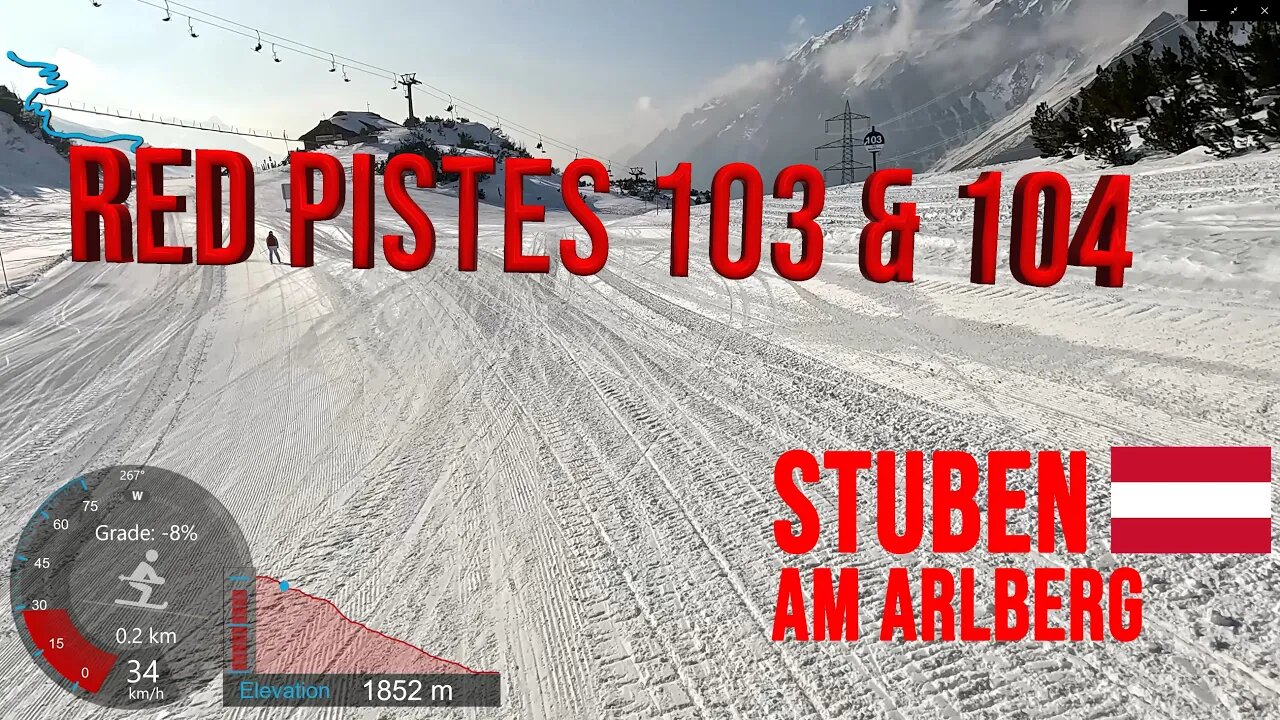 [4K] Skiing Stuben am Arlberg, Red Pistes 103 and 104 from Albonabahn I, Austria, GoPro HERO11