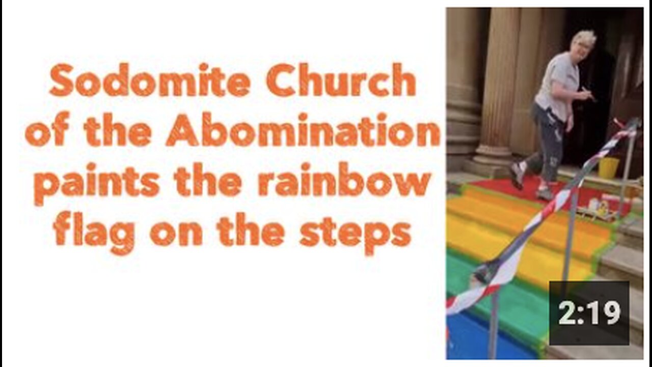 Sodomite Church of the Abomination paints the rainbow flag on the steps - Part 1