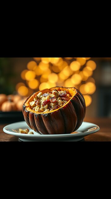 Delicious Stuffed Pumpkin with Bacon & Gruyere Cheese