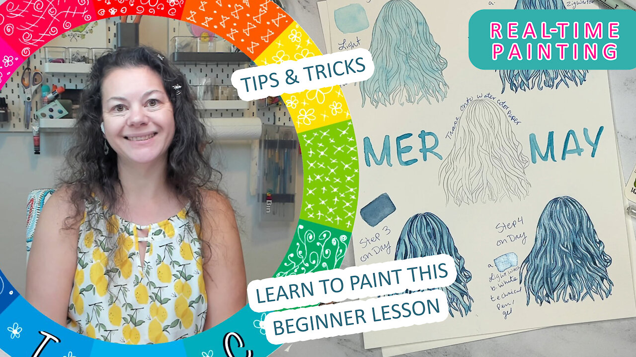 Paint With Me: [Mermaid Hair] Real-Time Watercolor Tutorial Workshop - Beginners Tips #MerMay