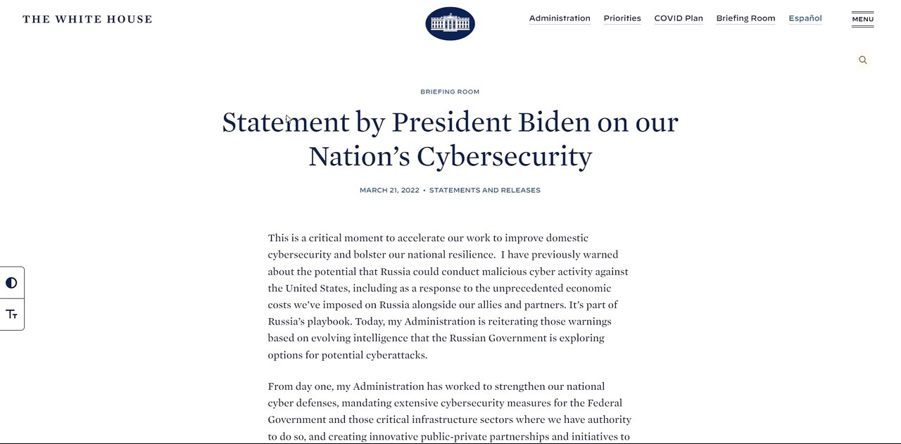 FBI, CISA, Biden about cyberattack, march-april 2022.