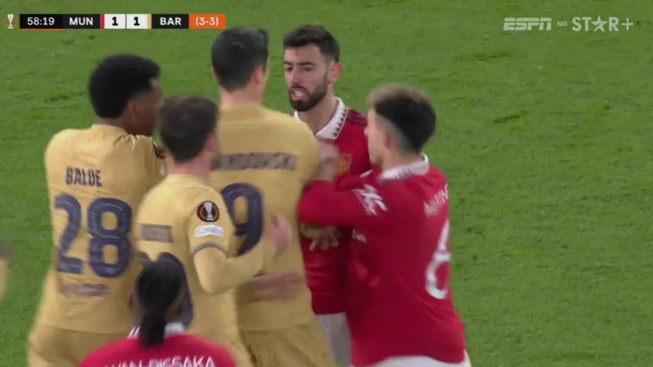 Briga! Bruno Fernandes vs Barcelona hoje