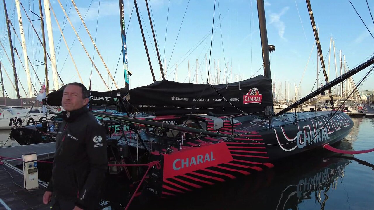 2024 Vendee Globe Dockwalk. Reporter Christophe videos the IMOCA 60's in Les Sables d'Olonne