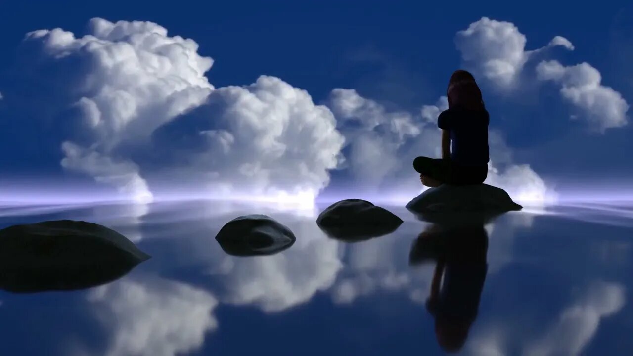 Girl Meditating in clouds