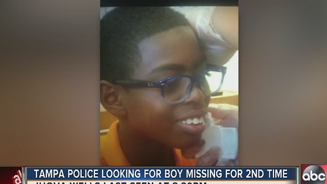 Tampa police are searching for a boy who is missing for the second time