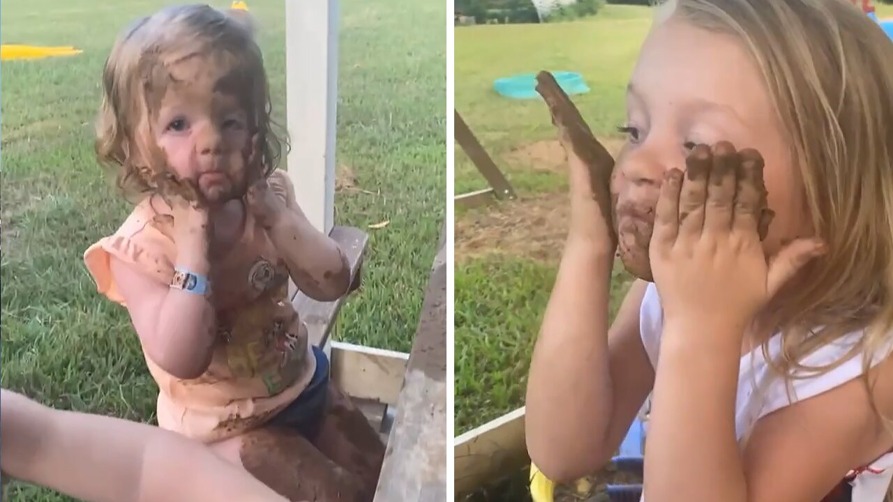 Little Kids Sit Around The Table To Play With Mud