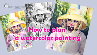 How to plan watercolor painting to avoid mistakes: fun portrait with a glass of wine