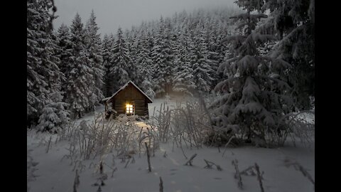 Relaxing blizzard and Snowstorm sounds cozy winter hut and snow