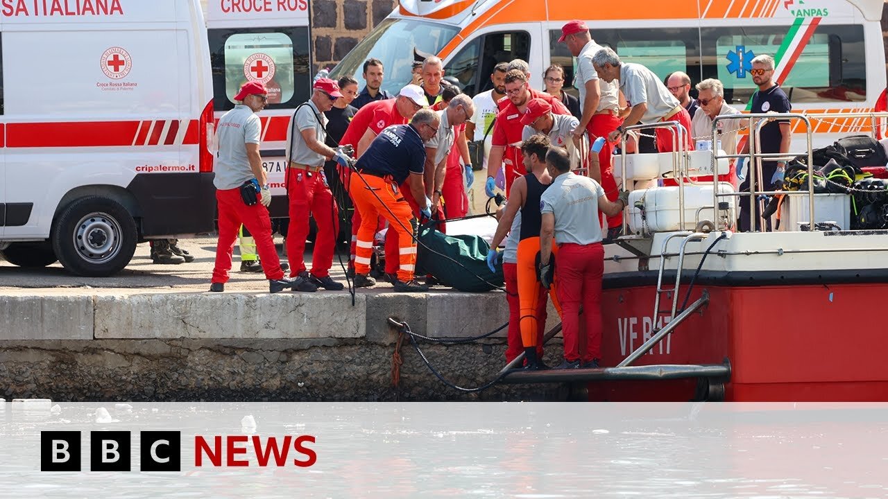 One dead, six missing, 15 rescued after luxury British yacht sinks off Sicily | BBC News