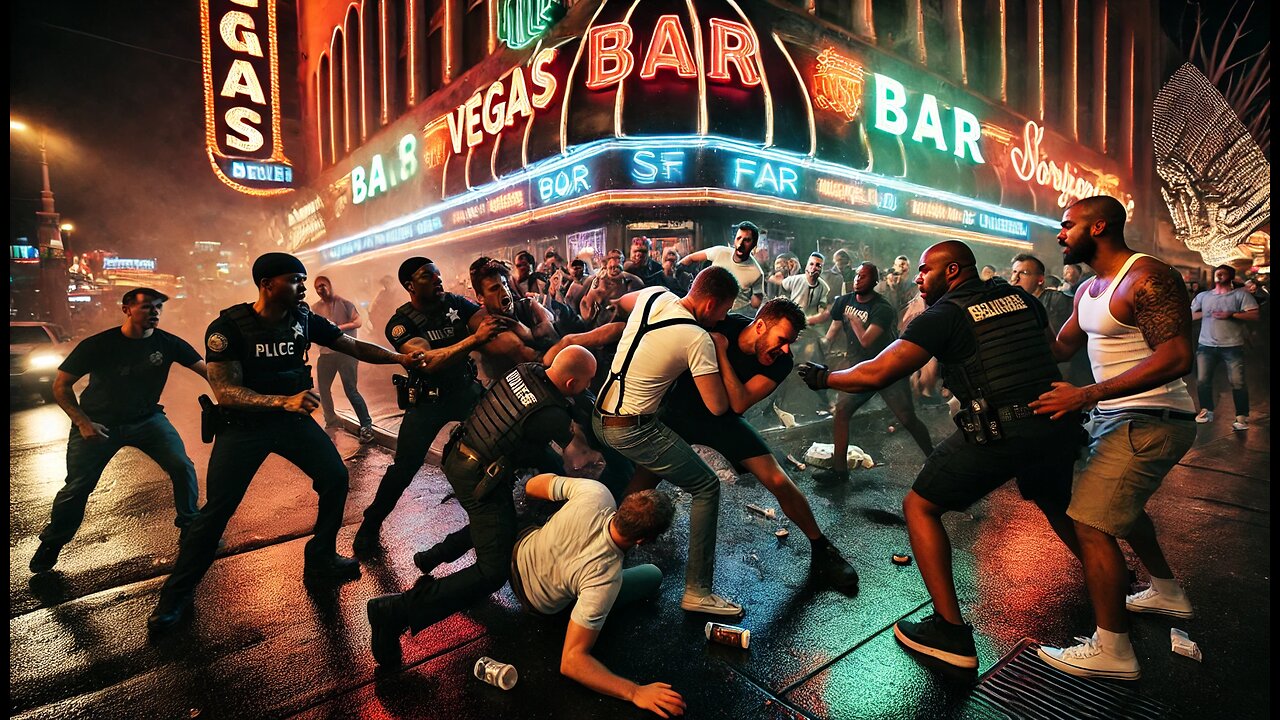 Wild Vegas Bar Fight: Bouncers Rush to Stop the Chaos! 💥👊