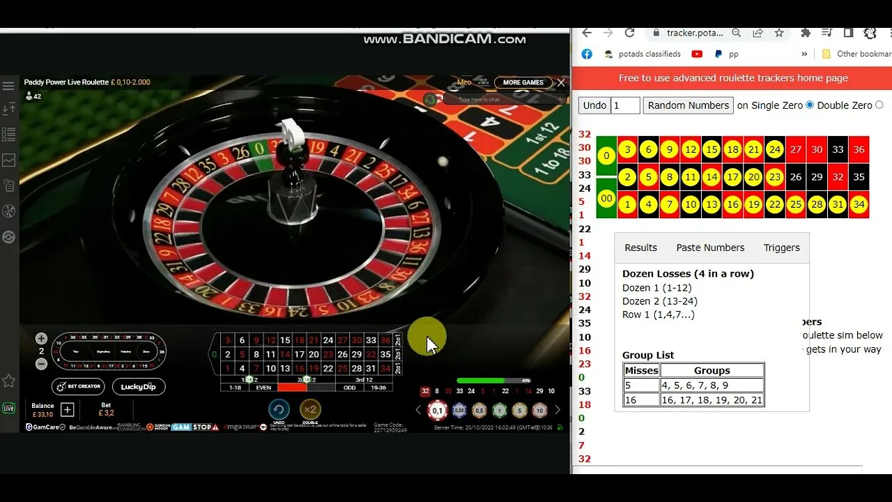 Live online betting - Me betting on roulette with the double single double pattern destroyer