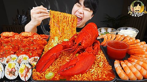 ASMR MUKBANG | Lobster Fire noodles, fried shrimp, eating sound!