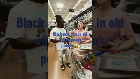 Black man get in woman pockets.