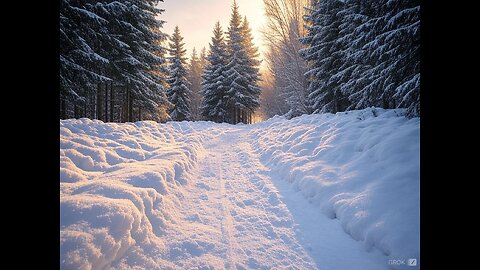 Whispering Pines: A Snow-Covered Road in the Woods