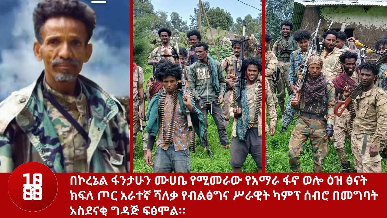 በኮረኔል ፋንታሁን ሙሀቤ የሚመራው የአማራ ፋኖ ወሎ ዕዝ ፅናት ክፍለ ጦር አራተኛ ሻለቃ የብልፅግና ሥራዊት ካምፕ ሰብሮ በመግባት አስደናቂ ግዳጅ ፍፅሞል።