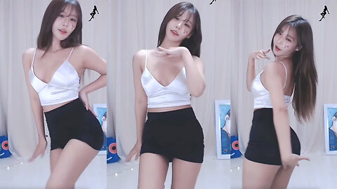 Sensual streamer BJ Haru in a black bodycon skirt and white top, performing provocative dances with chest movements