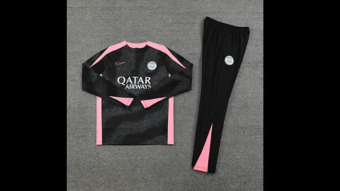 👉🏻⚽️2024/25 PSG Adult/Kid Grey-Pink Long Sleeve Tracksuit