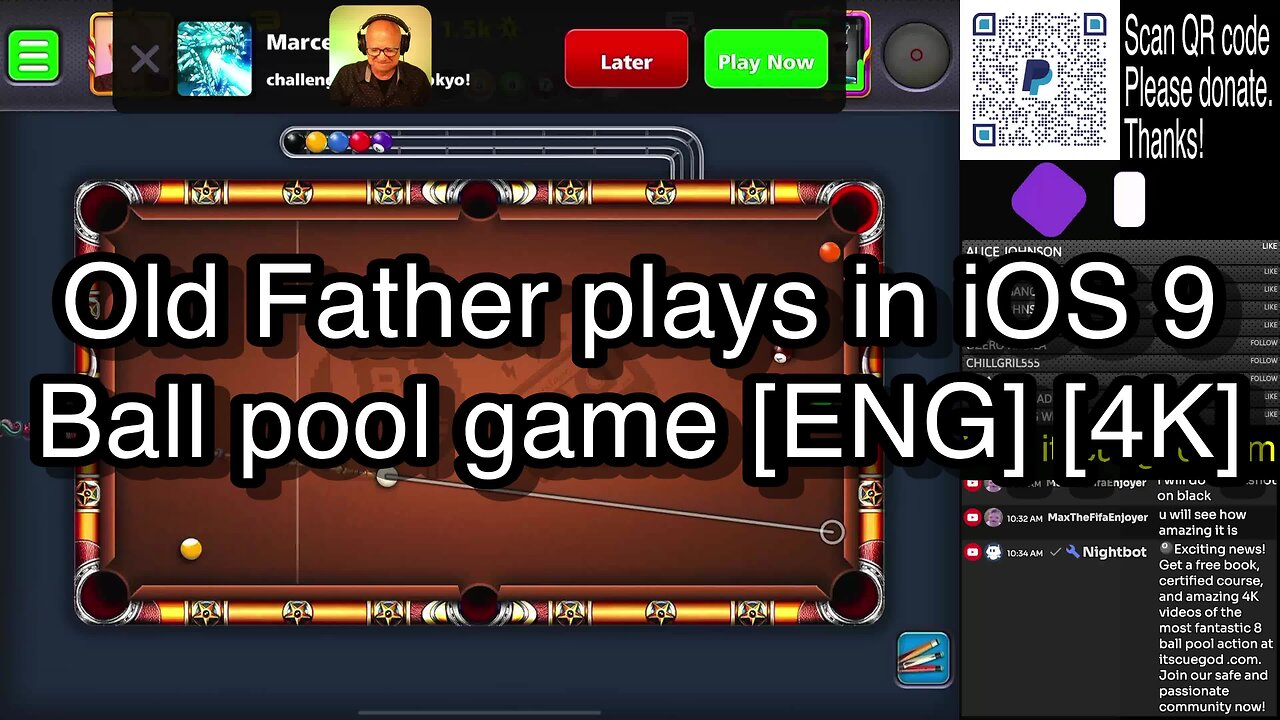 Old Father plays in iOS 9 Ball pool game [ENG] [4K] 🎱🎱🎱 8 Ball Pool 🎱🎱🎱