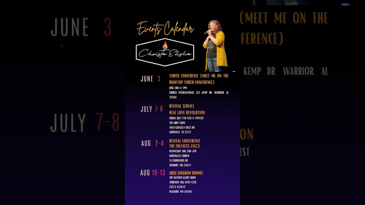 Christa Elisha Events Calendar 2023