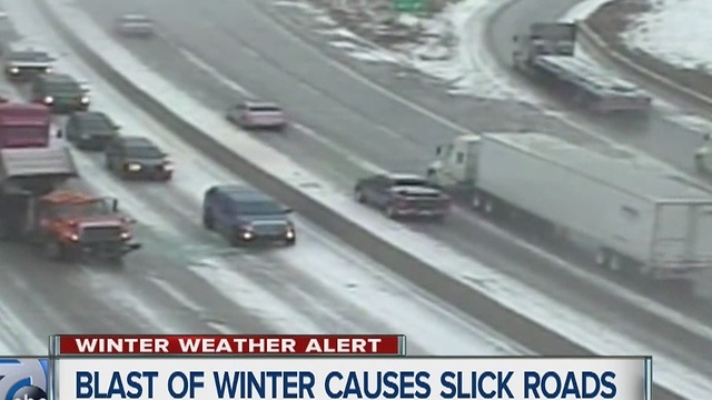 Blast of winter causes slick roads