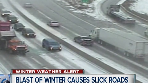 Blast of winter causes slick roads