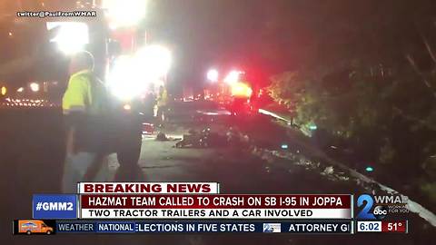 2 tractor-trailers and a car involved in serious crash on I-95 in Joppa