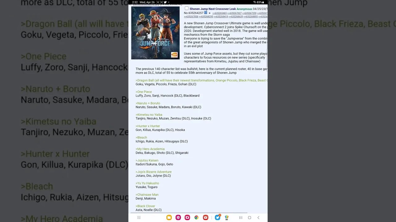Shonen jump huge crossover game leaked full roster including dlc