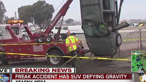 Freak accident has SUV defying gravity