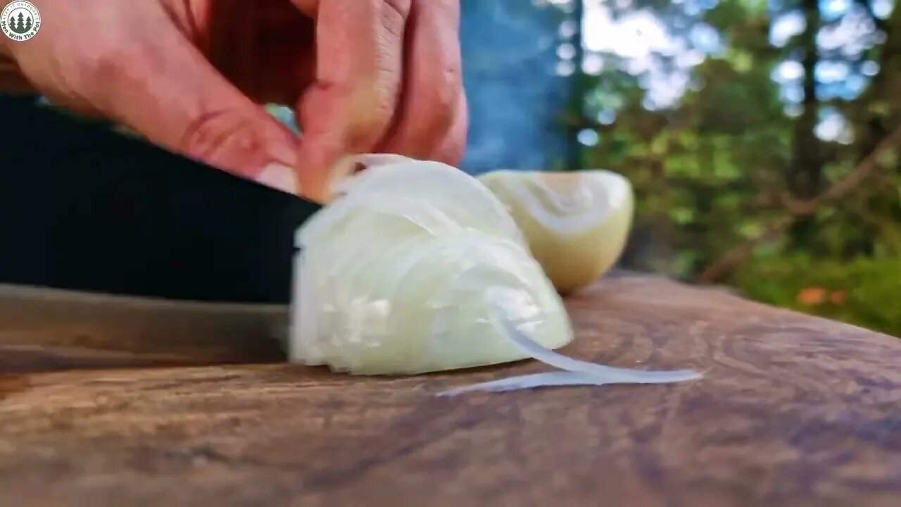 CAMPING after Storm, cooking meatloaf in Forest