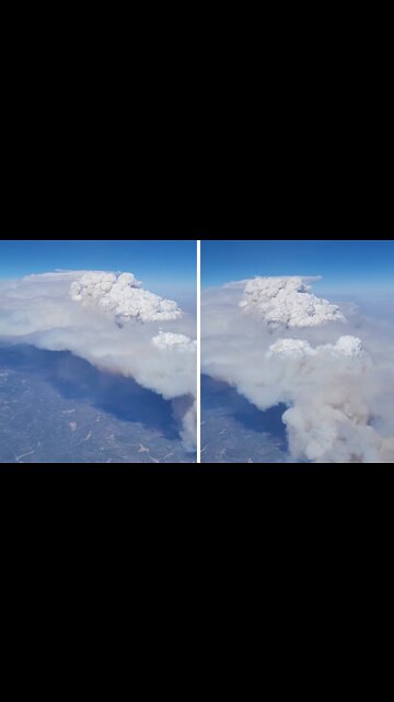 Wildfire footage captured from overhead passing airplane