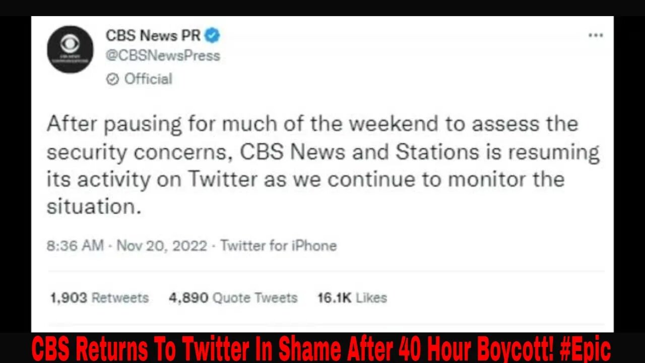 CBS Returns To Twitter In Shame After Failed 40 Hour Boycott! #epicpartner