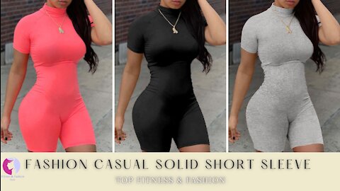 Fashion Casual Solid Short Sleeve O Neck Jumpsuits