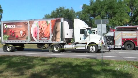 School bus rolls over after being hit by tractor-trailer in Sebastian