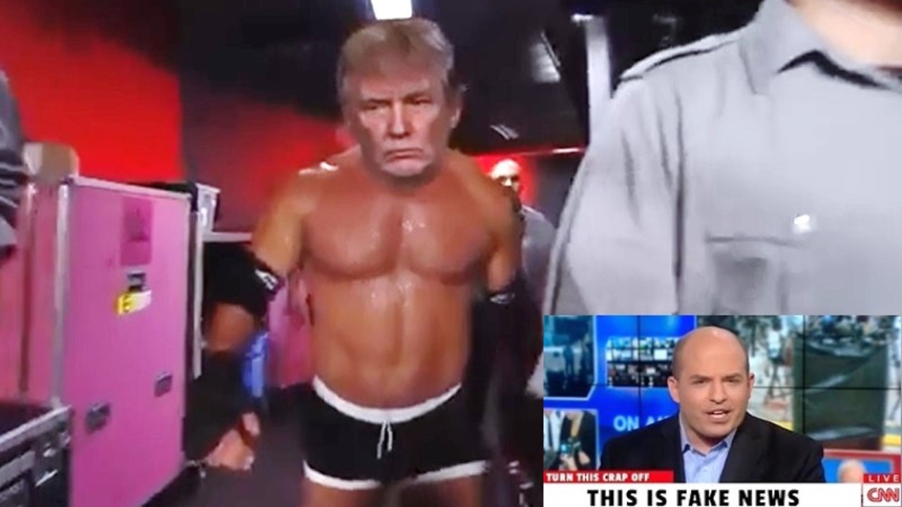 Trump bodyslams fake news CNN meme