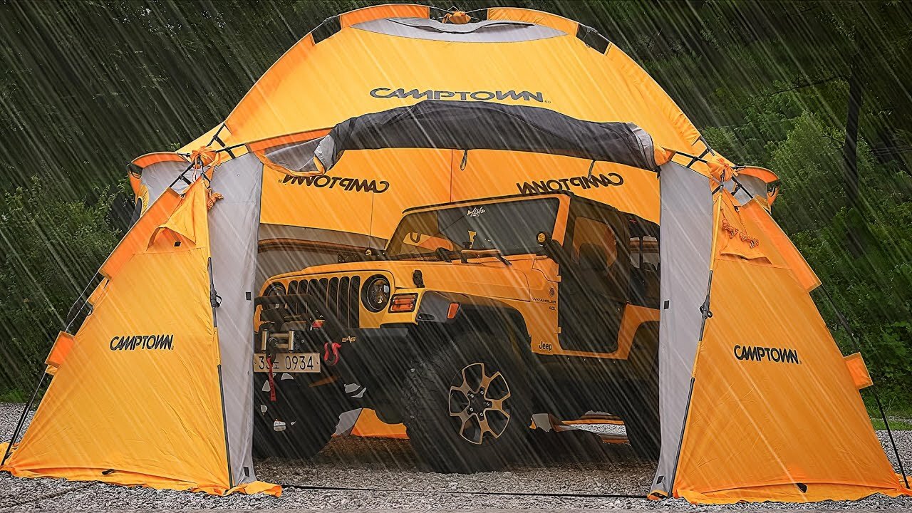 😱 What Happened Inside The GIANT TENT? ☔ Solo Car Camping in Heavy Rain