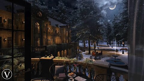 Winter Chateau Terrace | Night Ambience | Wind, Snow & Blizzard Sounds