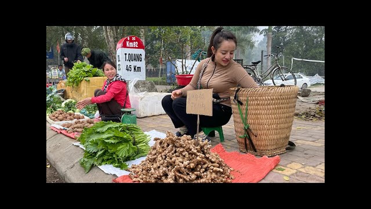 Harvest vegetables and ginger root to go to the market to sell grow flowers on the farm