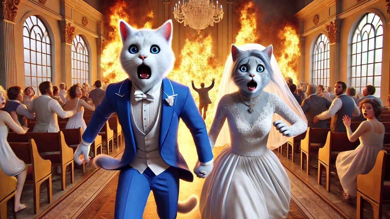 Big Fire at Hero Cat's Wedding! 🔥 #cat #cute #ai #catlover #catvideos #cutecat #aiimages #aicat