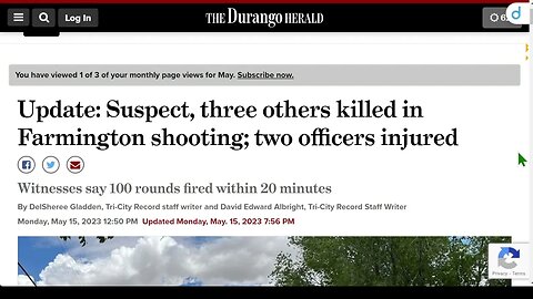 2023 年 5 月 13 日週末，美國大規模槍擊事件 + 14 日上午 11am，法明頓達斯汀大道和納瓦霍街附近發生槍擊事件，包括一名疑似槍手在內至少 4 人死亡，包括兩名警察在內的9人受傷