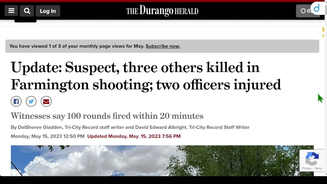 2023 年 5 月 13 日週末，美國大規模槍擊事件 + 14 日上午 11am，法明頓達斯汀大道和納瓦霍街附近發生槍擊事件，包括一名疑似槍手在內至少 4 人死亡，包括兩名警察在內的9人受傷